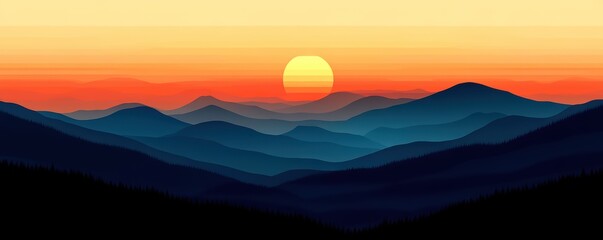 Fototapeta premium Stunning mountain sunset with vibrant hues and layered silhouettes.