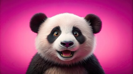 Isolated pink background with a surprised panda