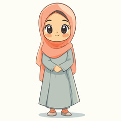 Cute Hijabi Girls in Colorful Dresses Vector Illustration