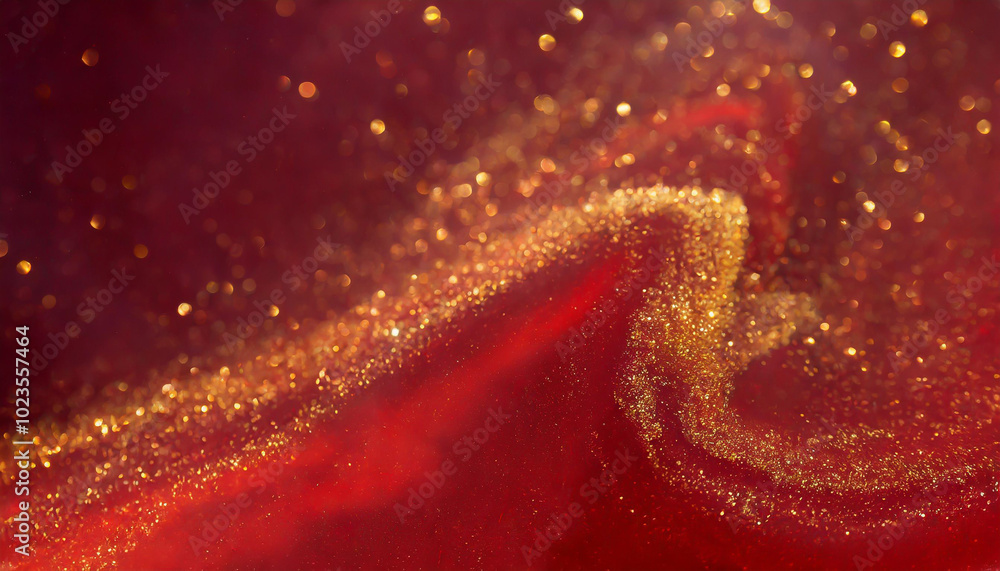 Aufkleber abstract swirling patterns of red and gold glitter create a mesmerizing texture resembling cosmic el