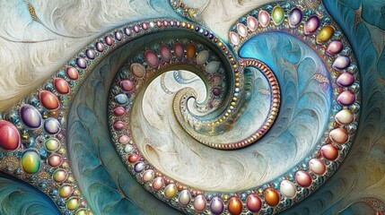 Fototapeta premium A vibrant, swirling fractal design featuring colorful orbs and intricate patterns.