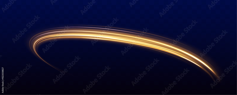 Poster golden glowing shiny spiral lines effect. curved yellow line light. vector illustration of a burning