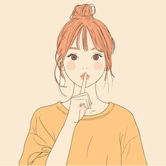 Woman doing silent gesture Vector illustration.