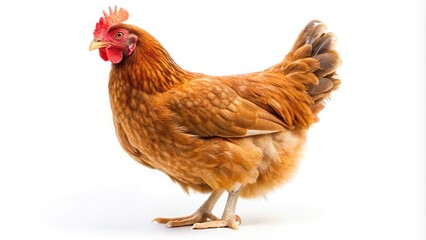 Fototapeta premium Isolated Rhode Island Red hen on white background