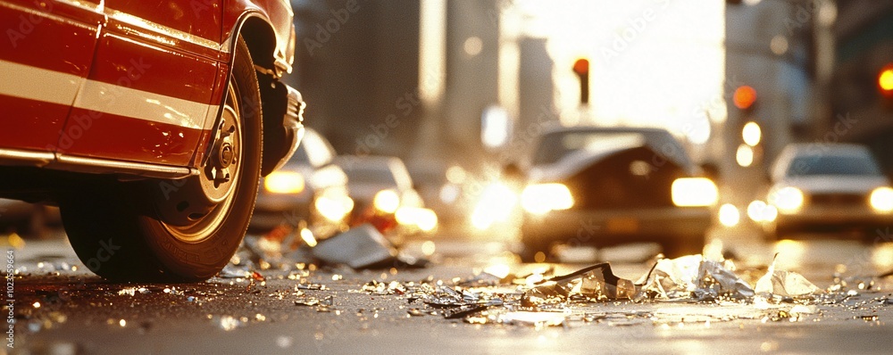 Poster high-impact collision scene with emergency services - capturing the chaos of representation and insu