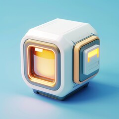 Futuristic White Cube with Glowing Orange and Yellow Windows