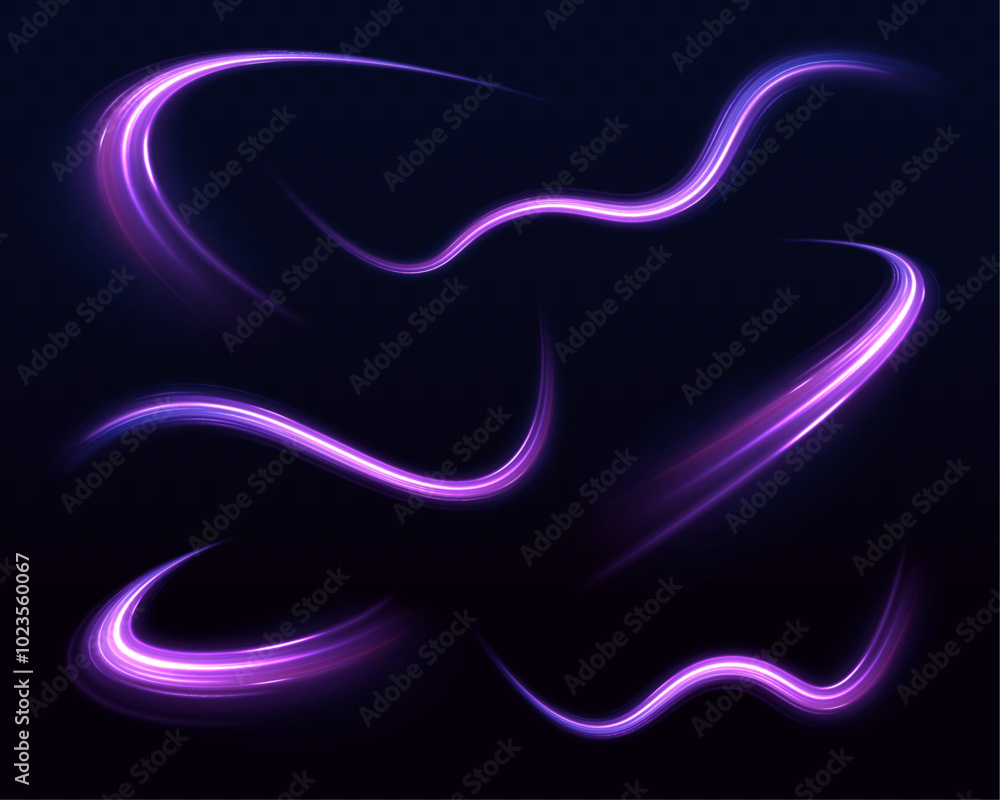 Poster high speed effect motion blur night lights blue and red. magic shining neon light line trails. vecto