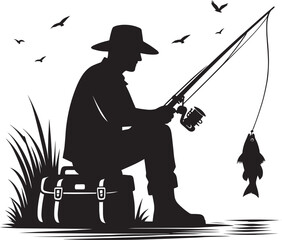 Naklejka premium Fisherman Fishing Silhouette illustration isolated on a white background