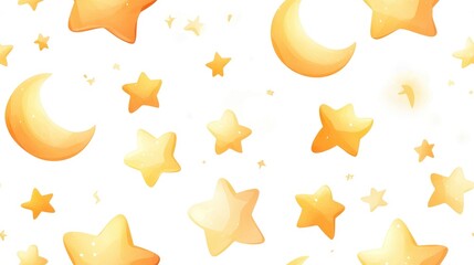 Delicate Watercolor Stars and Moon in Soft Gold