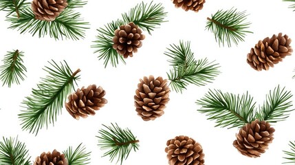 Soft Minimalist Watercolor Pine and Pinecone Pattern