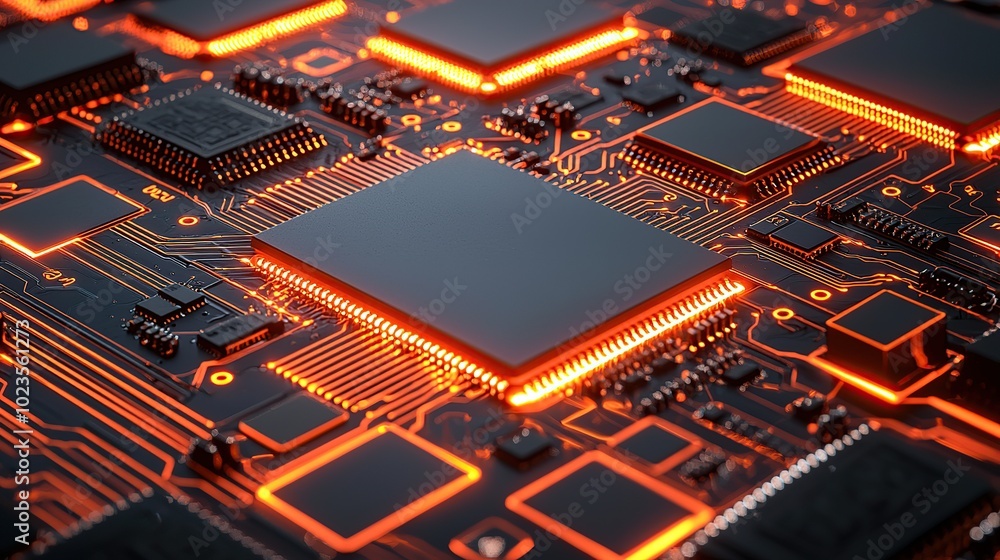 Poster close-up of a glowing circuit board with a central processor.