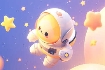 Adorable Cartoon Astronaut Floating in Space