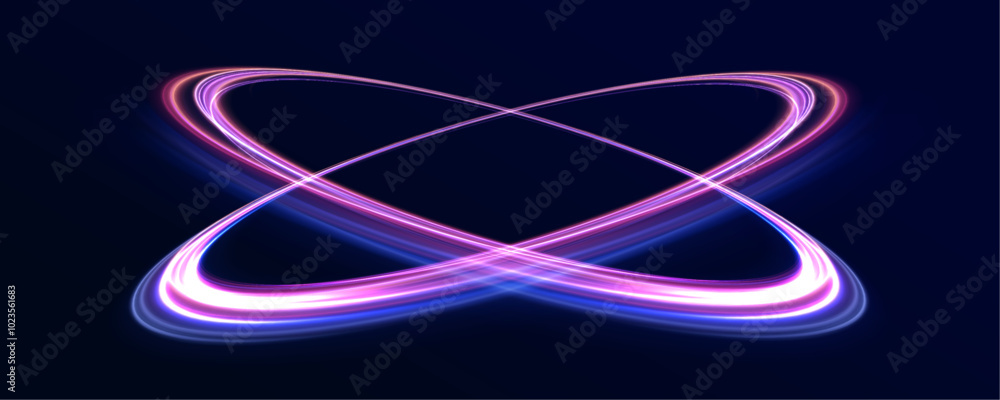 Aufkleber set of neon blurry light circles at motion. abstract bright neon loop with transparency. curve blue 