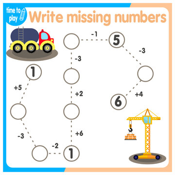 vector illustration of a children's math game on the theme &ldquo;I can count.&rdquo; Mathematical examples of addition and subtraction in a playful way.	
