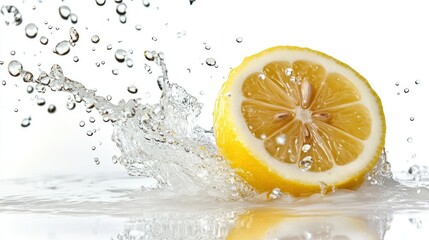 Lemon Slice Splashing into Water with Bubbles