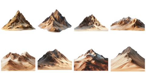 Mountain png collection in 3d transparent for object presentation.