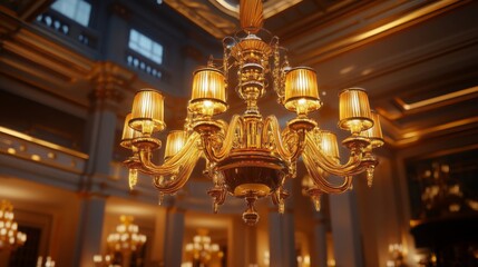 Obraz premium Gold Chandelier with Crystal Accents in Elegant Interior