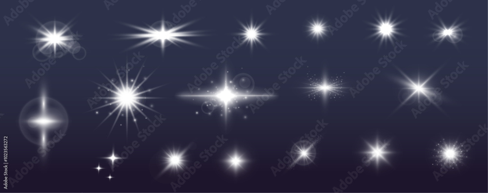 Aufkleber light effect, star, flare, sparkle set. collection of highlights, stars and rays of light with lumin