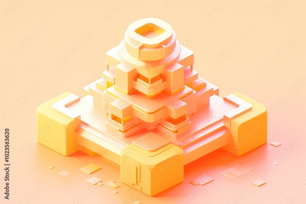 Poster 3D Render of an Abstract Yellow Geometric Structure