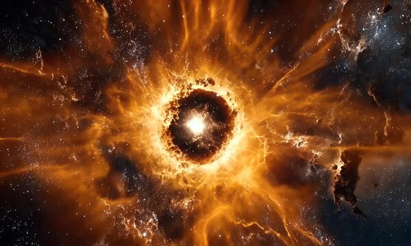 A vibrant cosmic explosion depicting the birth of a star in a nebula.