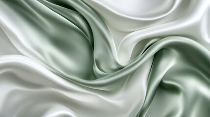 Fototapeta premium Abstract flowing green and white silk background.