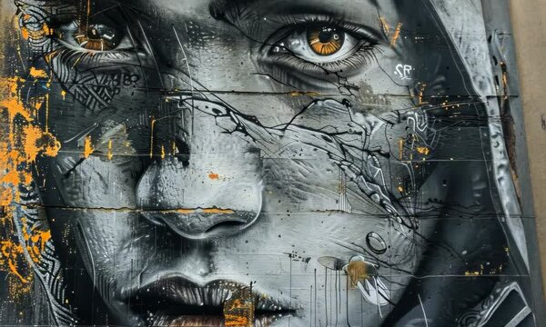 A woman's face is painted on a wall with graffiti Video