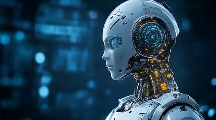 A futuristic robotic head showcasing advanced technology and design.