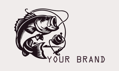 This vector bass fish logo features a powerful and dynamic bass fish silhouette. The minimalist design firmly gives a modern and professional impression. This logo is for fishing brands or fishing