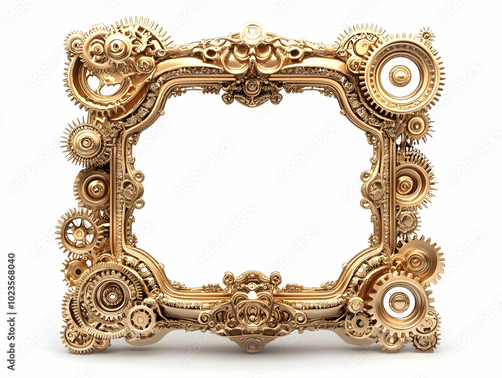 Aufkleber flat elegant golden frame with gears and lightbulbs - close up of ornate design featuring 'mastery' 