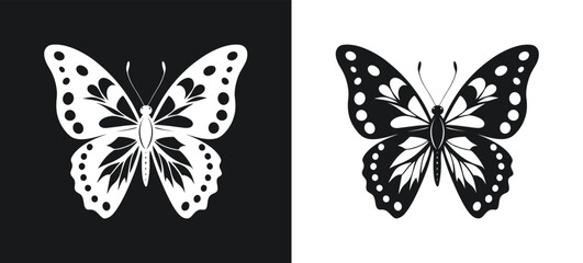 painted lady butterfly black and white silhouette and icon vector illustration