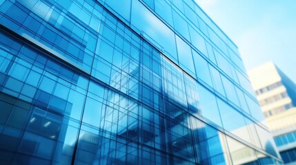 Fototapeta premium A modern glass building reflecting the sky and surrounding structures.