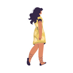 Woman Character Standing from Behind Back View Vector Illustration