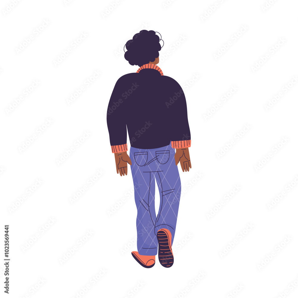 Aufkleber man character standing from behind back view vector illustration