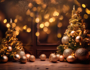 Christmas backdrop with festive decorations and twinkling fairy lights to brighten up the scene