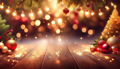 Christmas backdrop with festive decorations and twinkling fairy lights to brighten up the scene