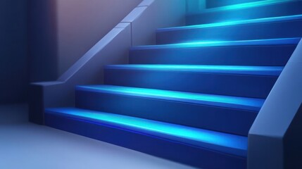 Obraz premium A modern staircase illuminated with blue light, creating a sleek and futuristic ambiance.