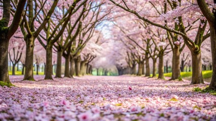Naklejka premium Japanese cherry blossoms forest in spring sakura flower petals falling