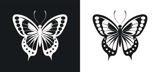 purple emperor butterfly black and white silhouette and icon vector illustration