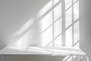 Obraz premium Serene Composition of a White Table and Wall with Captivating Shadows