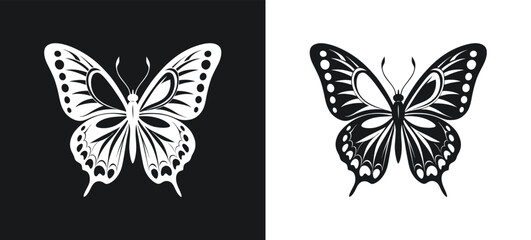 question mark butterfly black and white silhouette and icon vector illustration