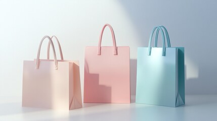 Three Pastel-Colored Shopping Bags on a White Surface