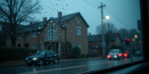 Fototapeta premium Rainy Evening Commute: A Moody Urban Scene
