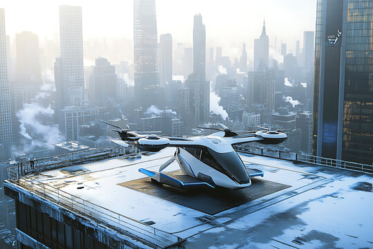 Sleek White and Grey eVTOL with Striking Blue Accents