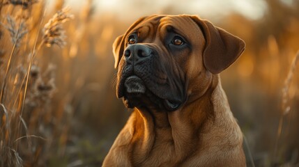 Obraz premium Portrait of a large brown mastiff dog pet animal outdoors in nature