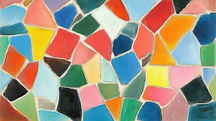 Colorful abstract composition of various geometric shapes in vibrant hues.