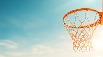 Close-up of a clean, crisp basketball hoop and net, with bright natural light highlighting the details, 3D illustration