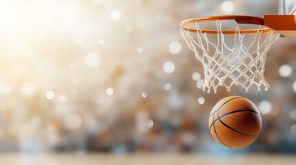 Fototapeta premium Tight shot of the ball bouncing off the rim, with the hoop and net slightly blurred in motion, 3D illustration