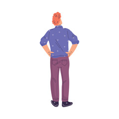 Man Character Standing from Behind Back View Vector Illustration