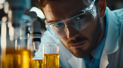 Technician performing a chemical analysis for product quality validation, chemical testing, lab based quality control