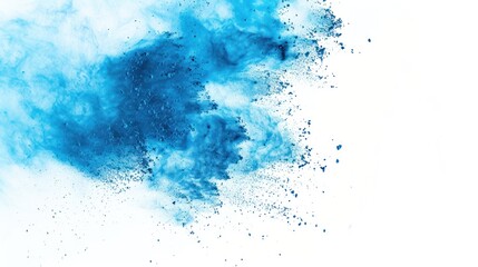 Obraz premium Blue paint splash explosion spreading on white background. Abstract concept for creative design and backgrounds.